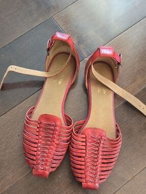 Seychelles Red Learher Woven Ankle-Strap Sandals